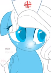 Size: 1280x1851 | Tagged: safe, artist:hoochuu, oc, oc only, pegasus, pony, base used, commission, eyelashes, female, floppy ears, freckles, hat, mare, nurse hat, pegasus oc, simple background, smiling, solo, white background, wings, ych result