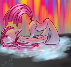 Size: 1143x1070 | Tagged: safe, artist:diankave, pinkie pie, earth pony, semi-anthro, g4, abstract background, arm hooves, crying, face down ass up, pinkamena diane pie, solo