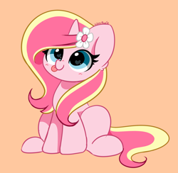 Size: 2749x2682 | Tagged: safe, artist:kittyrosie, oc, oc only, oc:rosa flame, pony, unicorn, :p, cute, flower, flower in hair, heart, heart eyes, high res, horn, ocbetes, silly, silly pony, simple background, solo, tongue out, unicorn oc, wingding eyes