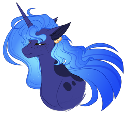 Size: 1916x1739 | Tagged: safe, artist:purplegrim40, oc, oc only, oc:lunette, pony, unicorn, bust, ear piercing, earring, female, horn, jewelry, mare, piercing, simple background, solo, transparent background, unicorn oc