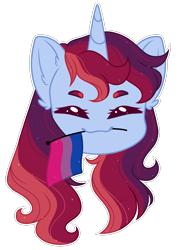 Size: 1215x1700 | Tagged: safe, artist:purplegrim40, oc, oc only, pony, unicorn, bisexual pride flag, bust, commission, ear fluff, eyes closed, female, horn, mare, pride, pride flag, simple background, solo, transparent background, unicorn oc, ych result