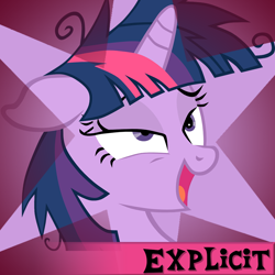 Size: 1024x1024 | Tagged: dead source, safe, editor:corpulentbrony, editor:twifag, twilight sparkle, pony, unicorn, g4, lesson zero, ahegao, bust, female, floppy ears, happy, lidded eyes, mare, messy mane, meta, meta:explicit, mismatched eyes, nut, open mouth, out of context, reaction image, solo, spoiler image, tongue out, twibooru, twilight snapple, unicorn twilight, vector