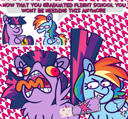 Size: 5912x5496 | Tagged: safe, artist:threetwotwo32232, rainbow dash, twilight sparkle, alicorn, pegasus, pony, g4, aaaaaaaaaa, comic, duo, duo female, female, mare, mouth hold, ripping, screaming, simple background, sticker, transparent background, twilight sparkle (alicorn)