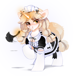 Size: 1930x1921 | Tagged: safe, artist:zlatavector, oc, oc only, pony, unicorn, clothes, commission, female, maid, mare, outfit, sketch, solo