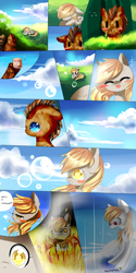 Size: 1000x2000 | Tagged: safe, artist:aquagalaxy, derpy hooves, doctor whooves, time turner, earth pony, pegasus, pony, g4, blushing, bubble, comic, female, fire, male, ship:doctorderpy, shipping, straight