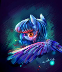 Size: 2400x2800 | Tagged: safe, artist:aquagalaxy, princess luna, pony, g4, bust, crying, high res, looking back, solo, wings, wrong eye color