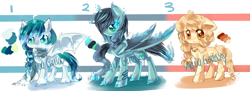 Size: 5500x2000 | Tagged: safe, artist:aquagalaxy, oc, oc only, bat pony, earth pony, pony, adoptable, bell, bell collar, clothes, collar, high res, scarf, watermark