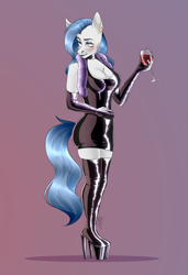 Size: 2400x3500 | Tagged: source needed, useless source url, safe, artist:coffeez, oc, oc only, oc:lousia, earth pony, anthro, alcohol, boots, breasts, cleavage, clothes, commission, female, gloves, high heel boots, high heels, high res, latex, latex dress, latex gloves, latex socks, shoes, sketch, solo, thigh boots, wine