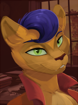 Size: 156x210 | Tagged: source needed, safe, artist:kelkessel, capper dapperpaws, abyssinian, anthro, equestria at war mod, g4, bust, chest fluff, clothes, green eyes, lineless, male, portrait, smiling, smirk, solo