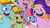 Size: 3410x1920 | Tagged: safe, screencap, cherry prancer, feather clips, kazoo (g5), pipp petals, skysport, earth pony, pegasus, pony, g5, my bananas, my little pony: tell your tale, spoiler:g5, spoiler:my little pony: tell your tale, banana, colt, facial hair, female, flying, foal, food, glasses, headband, high res, jewelry, male, mare, microphone, open mouth, open smile, regalia, smiling, spread wings, stallion, wings, youtube link