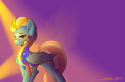 Size: 3800x2500 | Tagged: safe, artist:skitsroom, artist:tyleks, lightning dust, pegasus, pony, g4, collaboration, female, high res, mare, simple background, solo, wonderbolts