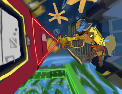 Size: 3300x2550 | Tagged: safe, artist:mr_nate89, oc, oc:nate, pegasus, pony, floating, hardspace: shipbreaker, high res, laser, solo, space, zero gravity
