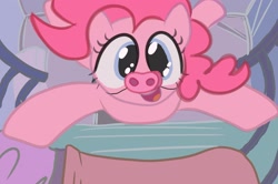 Size: 2724x1805 | Tagged: safe, artist:mandumustbasukanemen, pinkie pie, pig, g4, atg 2022, bed, bedroom, jumping, looking at you, newbie artist training grounds, pig nose, piggie pie, solo