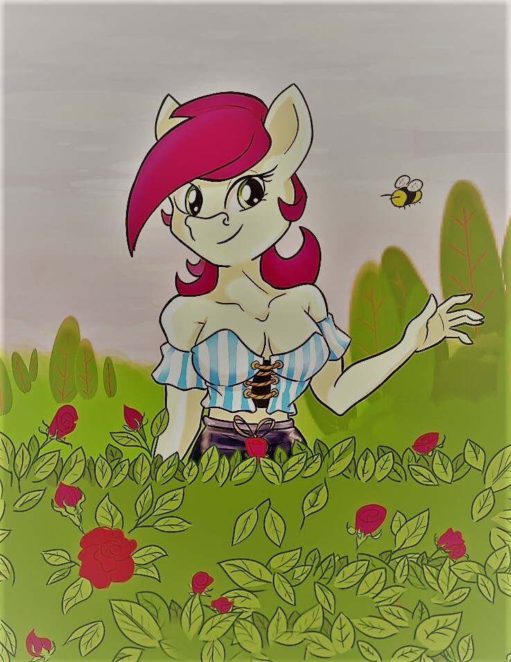 2921399 Safe Artist Furryfantan Roseluck Bee Earth Pony Insect