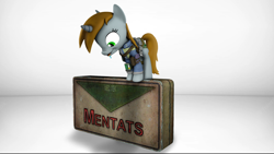 Size: 3840x2160 | Tagged: safe, artist:egr1n, oc, oc only, oc:littlepip, pony, unicorn, fallout equestria, 3d, armor, bag, belt, brown mane, brown tail, button, clothes, drool, drugs, eyelashes, face down ass up, female, green eyes, happy, high res, horn, nose wrinkle, pipbuck, scrunchy face, secret, secret text, shadow, shield, simple background, solo, source filmmaker, tail, text, tongue out, uniform, vault suit, water, white background