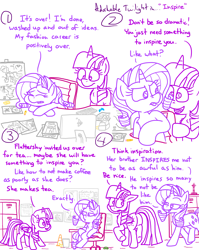 Size: 4779x6013 | Tagged: safe, artist:adorkabletwilightandfriends, rarity, sweetie belle, twilight sparkle, alicorn, pony, unicorn, comic:adorkable twilight and friends, g4, adorkable, adorkable twilight, banana, butt, certificate, clothes, comic, computer, concept art, cone, cucumber, cute, degree, dork, drama queen, dress, fashion, file cabinet, food, gossip, happy, hat, inspiration, leaning, leaning forward, leaning on table, picture, picture frame, plot, room, sad, sassy, shoes, silly, sketch, slice of life, smiling, smug, space needle, table, traffic cone, twilight sparkle (alicorn), upset, walking