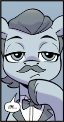 Size: 344x650 | Tagged: safe, idw, mr. platter, pegasus, pony, g5, spoiler:comic, spoiler:g5comic, spoiler:g5comic03, background pony, bowtie, clothes, costume, cropped, facial hair, moustache