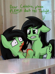 Size: 446x604 | Tagged: artist needed, source needed, safe, oc, oc:filly anon, earth pony, pony, begging, blood, context is for the weak, female, filly, mare, meme, nosebleed, ponified meme, table, text