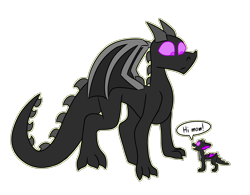 Size: 3200x2500 | Tagged: safe, artist:grandfinaleart, oc, oc only, oc:coal, dragon, enderdragon, colored sclera, digital art, dragon oc, dragoness, fangs, female, folded wings, high res, horns, minecraft, non-pony oc, purple eyes, simple background, smiling, spread wings, transparent background, wings