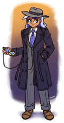 Size: 980x1880 | Tagged: safe, artist:king-kakapo, minuette, human, g4, clothes, detective, fedora, hat, humanized, necktie, pocket watch, shoes, solo, suit, trenchcoat