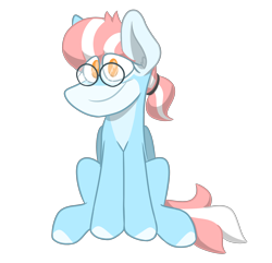 Size: 2800x2700 | Tagged: safe, artist:grandfinaleart, oc, oc only, oc:cloud jumper, pegasus, pony, blue fur, clothes, digital art, female, folded wings, glasses, high res, looking at you, mare, orange eyes, pegasus oc, pink hair, pink mane, ponytail, simple background, sitting, smiling, smiling at you, solo, striped hair, striped mane, transparent background, white hair, white mane, wings