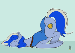 Size: 2039x1446 | Tagged: safe, artist:natt333, oc, oc:frosty soul, earth pony, pony, commissioner:addy lovestar, face down ass up, male, solo, stallion, unconscious