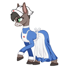 Size: 734x729 | Tagged: safe, artist:epicvon, oc, oc only, oc:michaela, donkey, cap, clothes, dress, hat, nurse, simple background, solo, white background