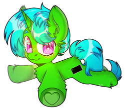 Size: 2000x1748 | Tagged: safe, artist:morttdecaipng, oc, oc only, oc:green byte, pony, unicorn, commission, eye clipping through hair, plushie, simple background, solo, white background, ych result