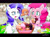 Size: 1800x1325 | Tagged: safe, artist:tyuubatu, pinkie pie, rarity, earth pony, pony, unicorn, g4, cup, donut, food, fork, fruit, glowing, glowing horn, horn, levitation, magic, open mouth, tea, teacup, telekinesis, wiki