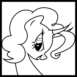 Size: 1000x1000 | Tagged: safe, artist:capital_t, pinkie pie, demon, pony, g4, lineart, monochrome, simple background, solo, white background