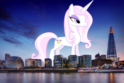 Size: 2000x1333 | Tagged: safe, artist:jailboticus, artist:thegiantponyfan, fleur-de-lis, pony, unicorn, g4, england, female, giant pony, giant unicorn, giantess, highrise ponies, irl, london, macro, mare, mega giant, photo, ponies in real life, the shard, united kingdom