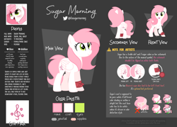 Size: 4200x3000 | Tagged: safe, artist:sugar morning, oc, oc only, oc:sugar morning, pegasus, pony, butt, chibi, female, mare, plot, reference sheet, show accurate, smiling, solo, standing, text