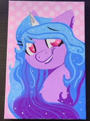 Size: 1522x2030 | Tagged: safe, artist:lbrcloud, part of a set, izzy moonbow, pony, unicorn, g5, bust, colored pupils, portrait, smiling, solo, traditional art