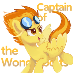 Size: 1200x1200 | Tagged: safe, artist:starfallmoonlight, spitfire, pegasus, pony, g4, female, flying, goggles, mare, open mouth, open smile, simple background, smiling, solo, spread wings, white background, wings, wonderbolts