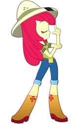 Size: 846x1280 | Tagged: safe, edit, edited screencap, screencap, apple bloom, human, equestria girls, g4, my little pony equestria girls: summertime shorts, the canterlot movie club, background removed, belt, boots, clothes, denim, explorer outfit, jeans, pants, shoes, simple background, solo, transparent background