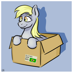 Size: 2000x2000 | Tagged: safe, artist:oldman, derpy hooves, pegasus, pony, g4, box, brazil, high res, pony in a box, simple background, sketch, solo