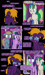 Size: 1920x3168 | Tagged: safe, artist:alexdti, twilight sparkle, oc, oc:brainstorm (alexdti), oc:purple creativity, oc:star logic, alicorn, pegasus, pony, unicorn, comic:quest for friendship, g4, comic, confession, crying, dialogue, ears back, eyes closed, female, floppy ears, folded wings, glasses, gritted teeth, high res, horn, male, mare, narrowed eyes, open mouth, pegasus oc, pinpoint eyes, raised hoof, sad, sitting, speech bubble, stallion, teeth, twilight sparkle (alicorn), twilight's castle, two toned mane, unicorn oc, wings