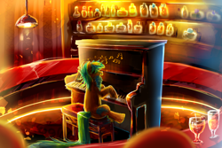 Size: 3000x2000 | Tagged: safe, artist:aquagalaxy, oc, oc only, earth pony, pony, bar, beard, facial hair, high res, musical instrument, piano, solo