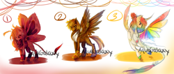 Size: 3000x1275 | Tagged: safe, artist:aquagalaxy, oc, oc only, moth, mothpony, original species, pegasus, pony, adoptable, artificial wings, augmented, colored wings, mechanical wing, multicolored wings, rainbow wings, wings