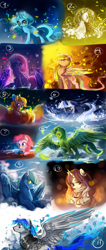 Size: 2000x4700 | Tagged: safe, artist:aquagalaxy, pinkie pie, oc, oc:crimson sunset, oc:emerald rescue, oc:silverlay, oc:sloppy smile, butterfly, earth pony, pegasus, pony, unicorn, g4, armor, bow, chainmail, clothes, crying, cupcake, female, flying, food, hair bow, high res, male, mare, mug, pumpkin, scarf, stallion, sweater, tea