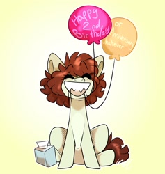 Size: 1945x2048 | Tagged: safe, artist:crookedbeetles, oc, oc only, earth pony, pony, balloon, mouth hold, solo