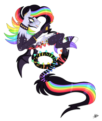 Size: 3786x4473 | Tagged: safe, artist:princessmoonsilver, oc, oc only, oc:cosmic mayhem, draconequus, bat wings, draconequus oc, ear piercing, earring, jewelry, multicolored hair, piercing, rainbow hair, rainbow tail, simple background, solo, tail, transparent background, wings