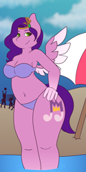 Size: 3600x7200 | Tagged: safe, artist:melonzy, pipp petals, pegasus, anthro, g5, beach, big breasts, bikini, bikini top, breasts, busty pipp petals, chubby, clothes, female, hand on hip, legs in the water, legs together, partially submerged, pipp is chubby, plump, solo, stupid sexy pipp petals, swimsuit, water, wide hips