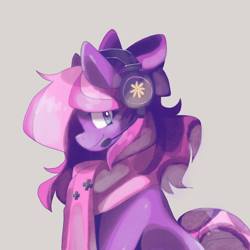 Size: 2048x2048 | Tagged: safe, artist:drakenstel, oc, oc only, oc:lillybit, pony, adorkable, bow, clothes, cute, dork, female, gaming headphones, gaming headset, headphones, headset, high res, mare, ribbon, scarf, smiling, solo