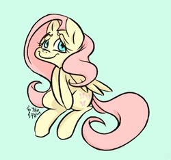 Size: 1024x960 | Tagged: safe, artist:ilcerbiastrello, fluttershy, pegasus, pony, g4, cute, female, green background, looking at you, mare, shyabetes, simple background, sitting, smiling, smiling at you, solo