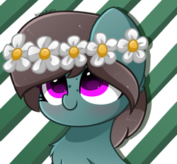 Size: 2800x2600 | Tagged: safe, artist:kittyrosie, oc, oc only, earth pony, pony, blushing, earth pony oc, floral head wreath, flower, flower in hair, high res, looking up, solo