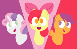 Size: 6380x4049 | Tagged: safe, artist:realgero, apple bloom, scootaloo, sweetie belle, earth pony, pegasus, pony, unicorn, g4, cutie mark crusaders, female, redraw, small wings, trio, trio female, wings
