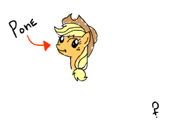 Size: 550x400 | Tagged: safe, artist:dereklestrange, applejack, earth pony, pony, g4, 2013, animated, earth, frame by frame, old art, pone, ponies in earth, simple background, squigglevision, text, white background