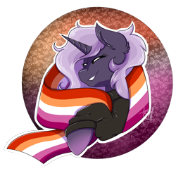 Size: 2312x2244 | Tagged: safe, artist:shamy-crist, oc, pony, unicorn, bust, clothes, female, high res, mare, portrait, pride flag, solo, sweater