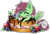 Size: 1797x1225 | Tagged: safe, artist:arctic-fox, oc, oc only, oc:watermelon success, pegasus, pony, berry, blueberry, cake, chibi, commission, eyes closed, female, food, freckles, happy, herbivore, mare, pegasus oc, ponies in food, simple background, solo, spread wings, strawberry, tongue out, transparent background, whipped cream, wings, ych result